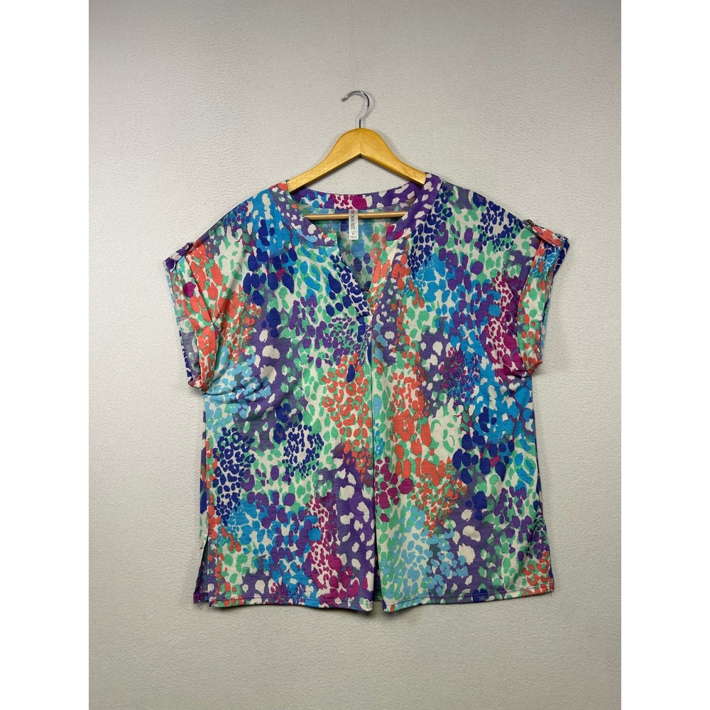 Boho Eclectic Dear Scarlett Womens XL Multi Abstract Animal Print V-Neck Blouse